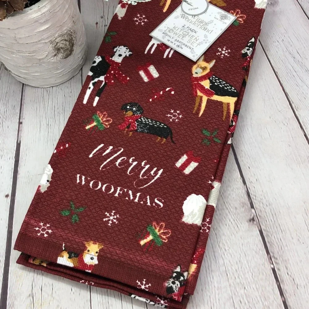 NWT winter wonderland kitchen towel merry woofmas